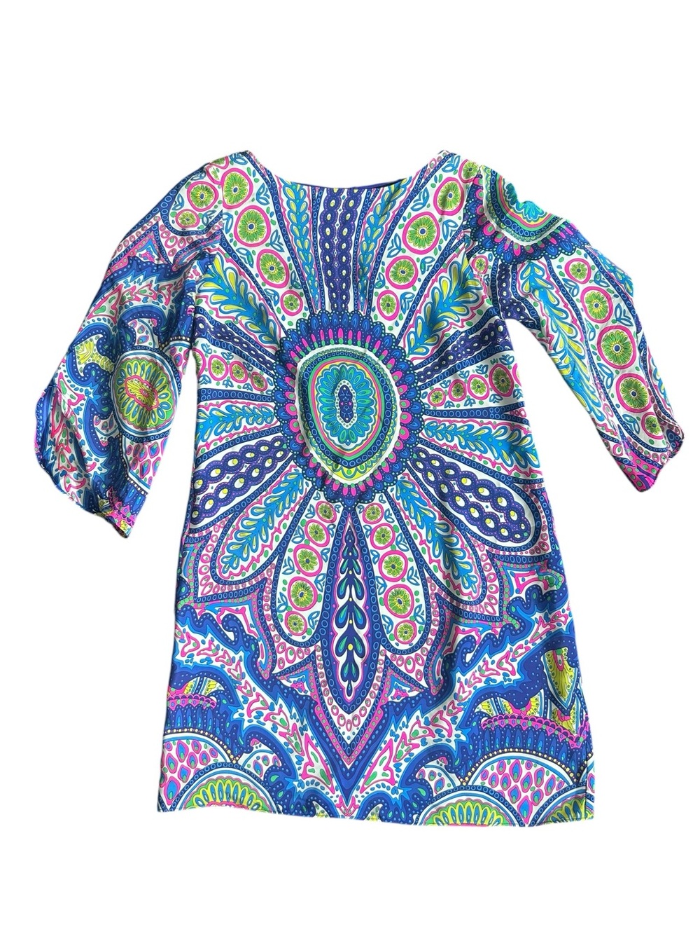 Alice & Trixie Multicolor Paisley Print Dress with Blue and Pink Accents Small